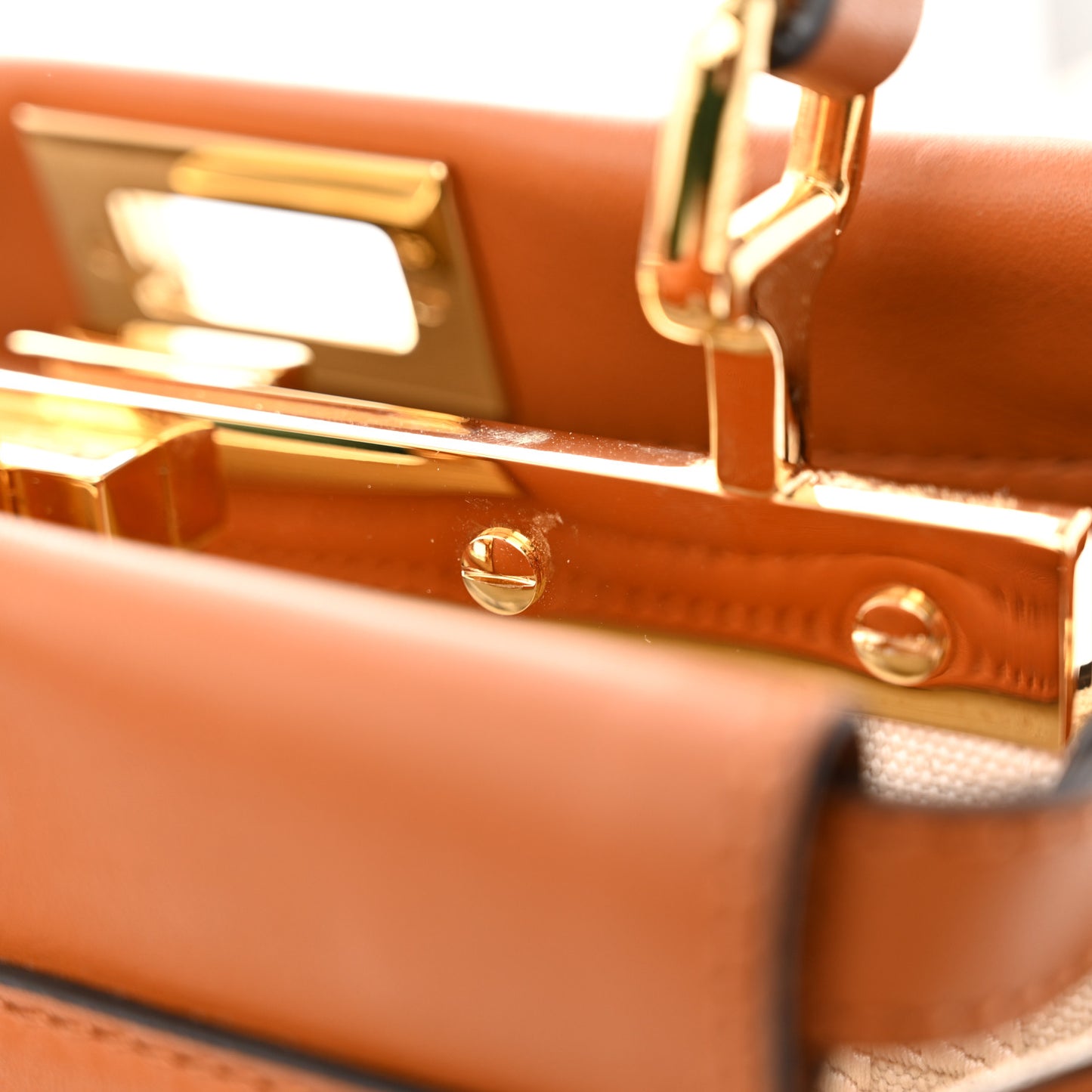 Vitello Seta Canvas FF Embroidered Mini Peekaboo Iconic Satchel Brandy Grezzo