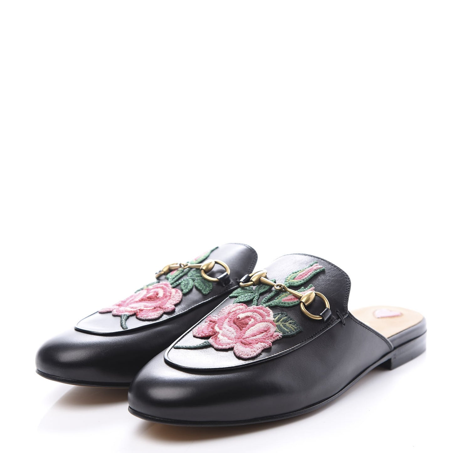 Calfskin Flower Embroidered Womens Princetown Slippers 38 Black