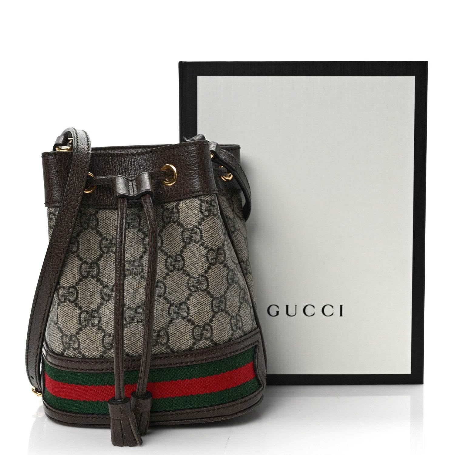 Gucci GG Supreme Monogram Web Mini Ophidia Bucket Bag Brown 13 of 13
