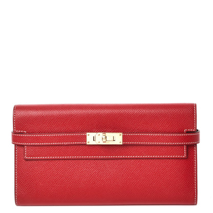 Hermes Epsom Kelly Longue Wallet Rouge Casaque Bleu Thalassa 1 of 9