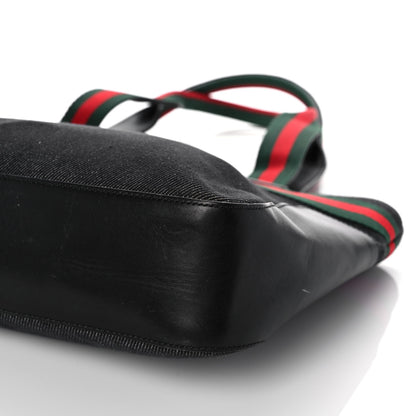 Gucci Denim Calfskin Web Tote Black 10 of 12