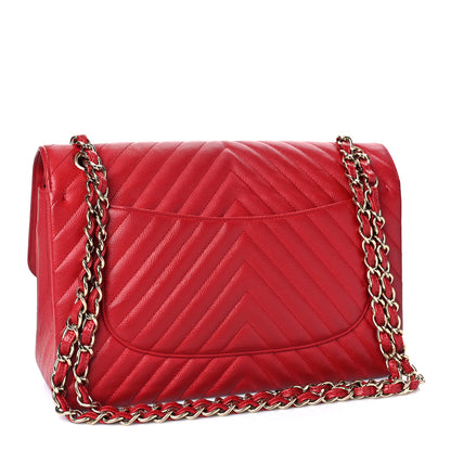 Chanel Caviar Chevron Quilted Jumbo Double Flap Dark Red 3 of 14