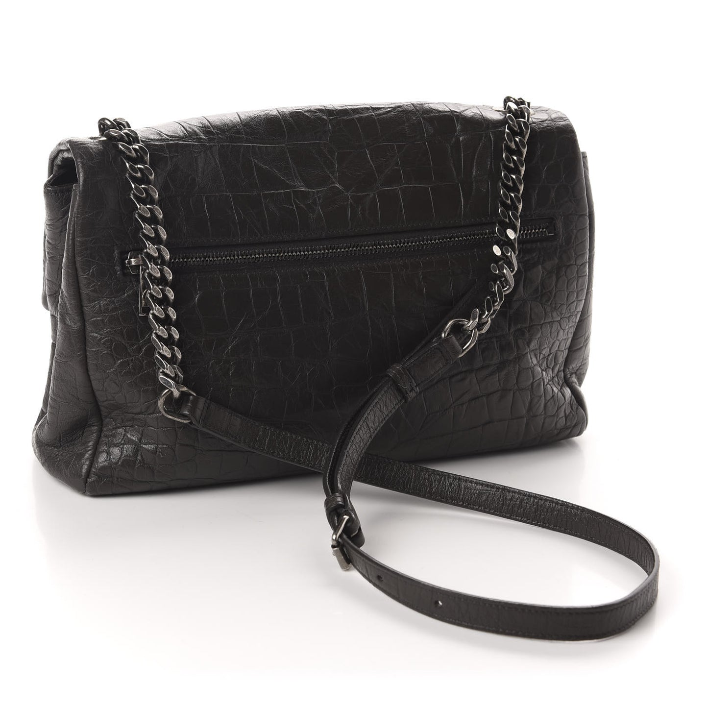 Calfskin Crocodile Embossed Medium West Hollywood Monogram Fold-Over Dark Brown