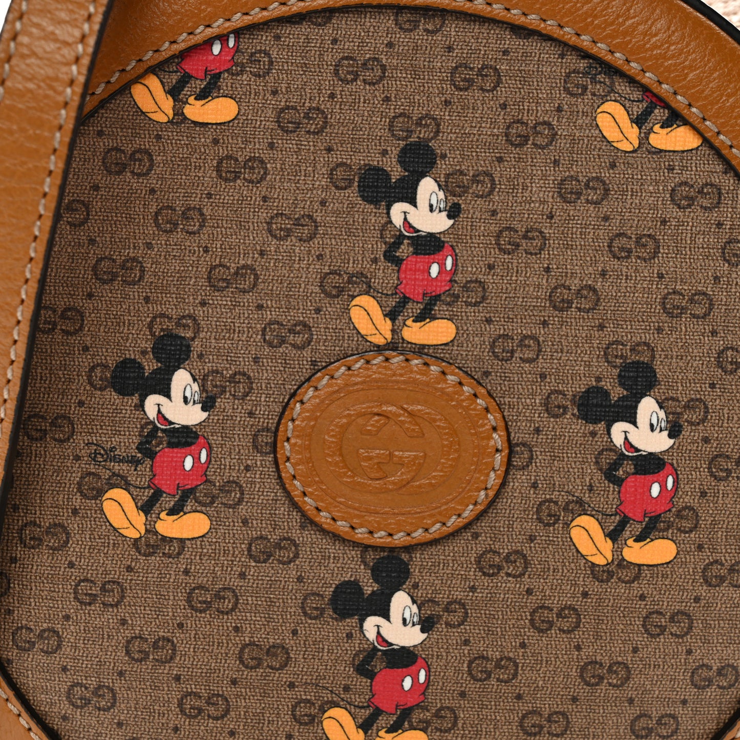 X DISNEY Mini Vintage GG Supreme Monogram Mickey Mouse Round Shoulder Bag Beige Vintage Sun Oil