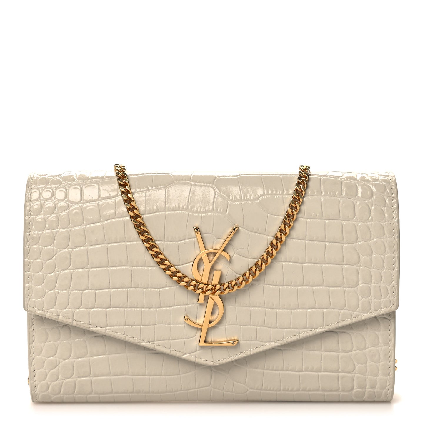 Calfskin Crocodile Embossed Monogram Uptown Chain Wallet Crema Soft
