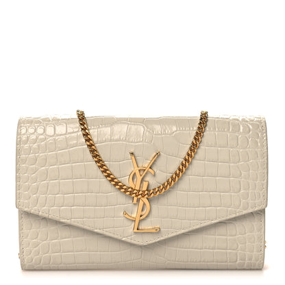 Saint Laurent Calfskin Crocodile Embossed Monogram Uptown Chain Wallet Crema Soft 1 of 12