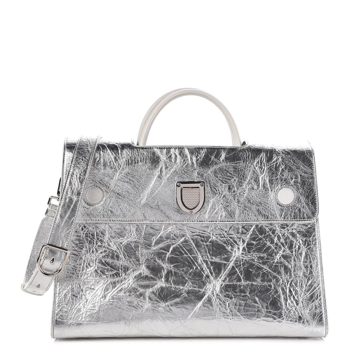 Metallic Calfskin Large Diorever Flap Silver