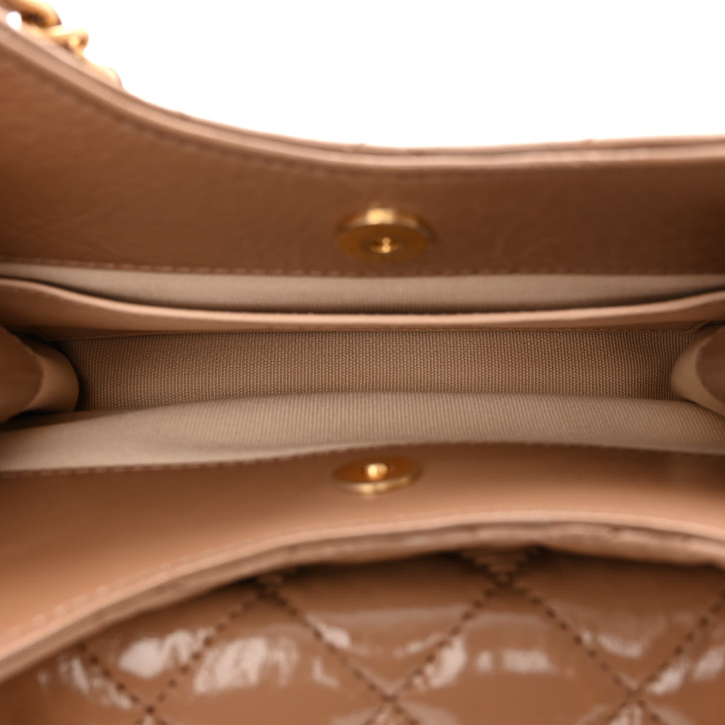 Shiny Crumpled Calfskin Quilted Small Wavy CC Hobo Dark Beige