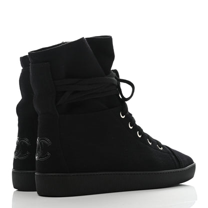 Chanel Jersey Lace Up High Top Sneakers 38.5 Black 4 of 9