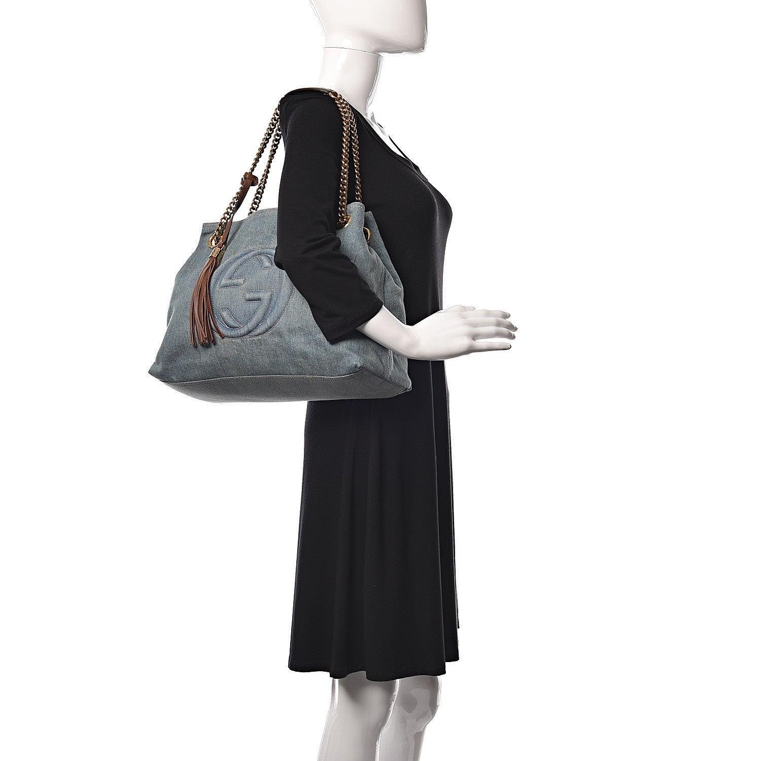 Gucci Denim Medium Soho Chain Shoulder Bag Blue 2 of 10