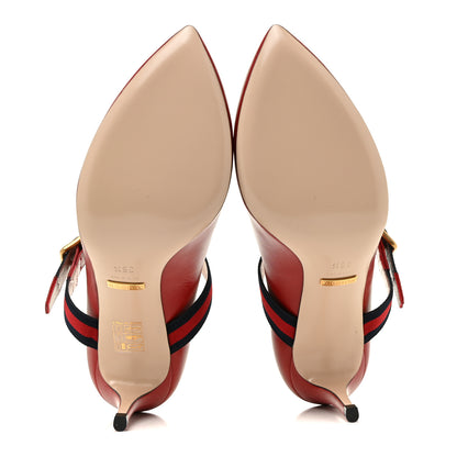 Gucci Malaga Kid Sylvie Web Mid Heel Pumps 36.5 Hibiscus Red 6 of 10