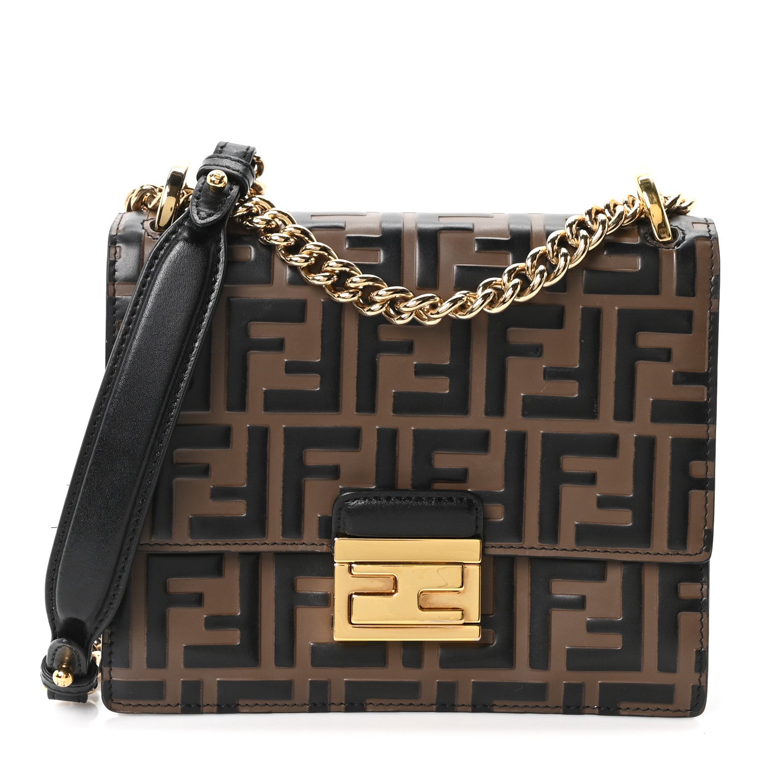 Fendi Vitello Liberty Bi-Color FF 1974 Embossed Small Kan U Shoulder Bag Maya Black 1 of 10