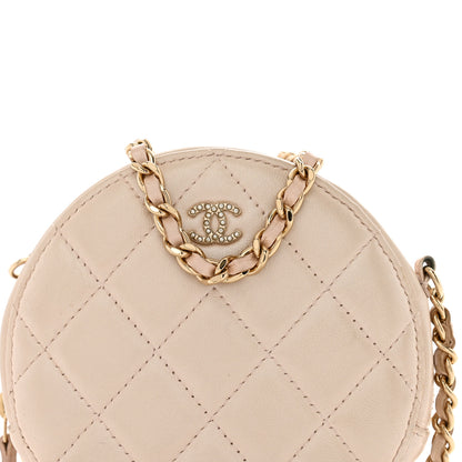 Chanel Iridescent Lambskin Quilted Pearl Round Clutch With Chain Light Beige 8 of 13