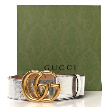 Gucci Metallic Textured Dollar Calfskin Double G 40mm Belt 90 36 Silver 6 of 6