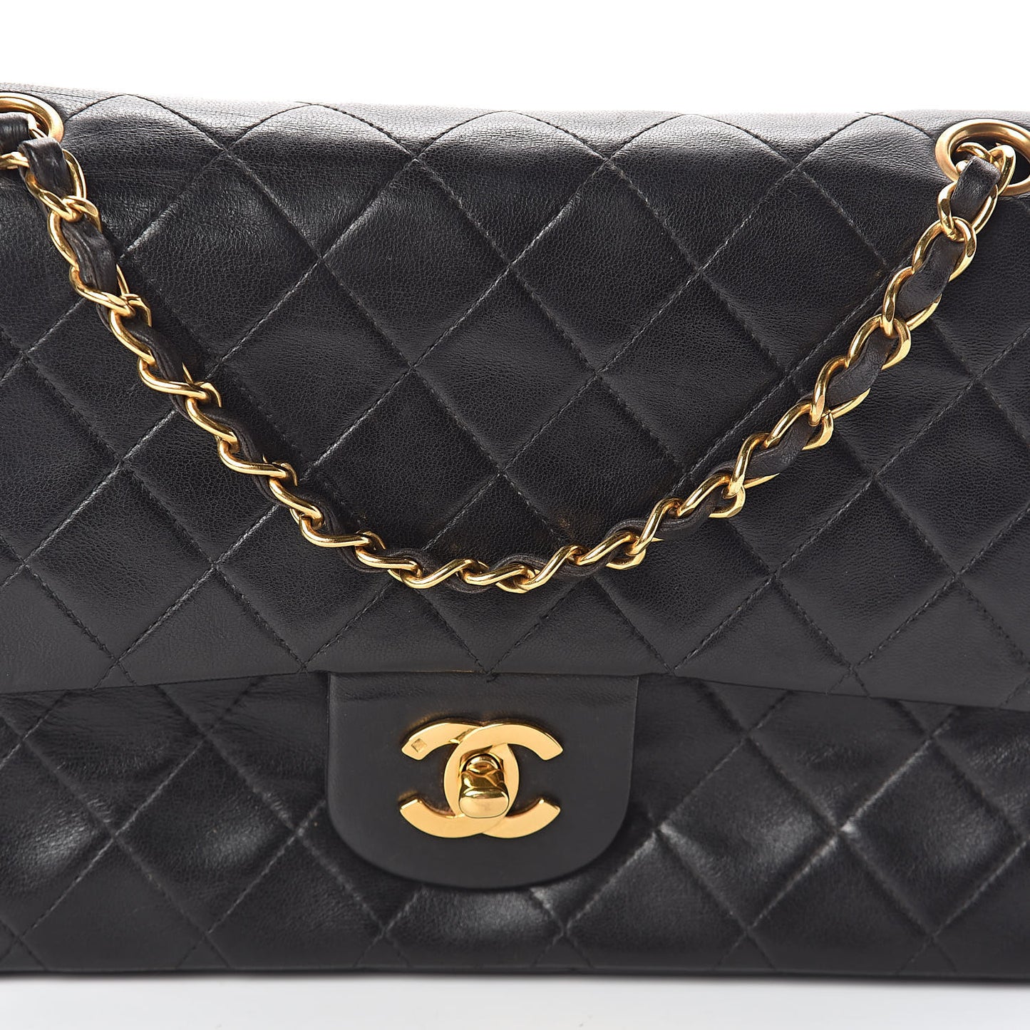 Lambskin Quilted Medium Double Flap Black