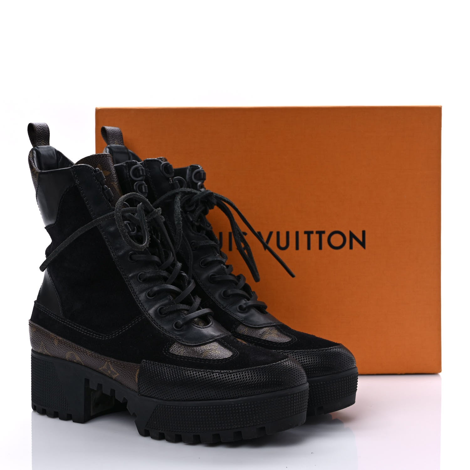 Louis Vuitton Suede Calfskin Monogram Laureate Platform Desert Boots 40 Black 10 of 10