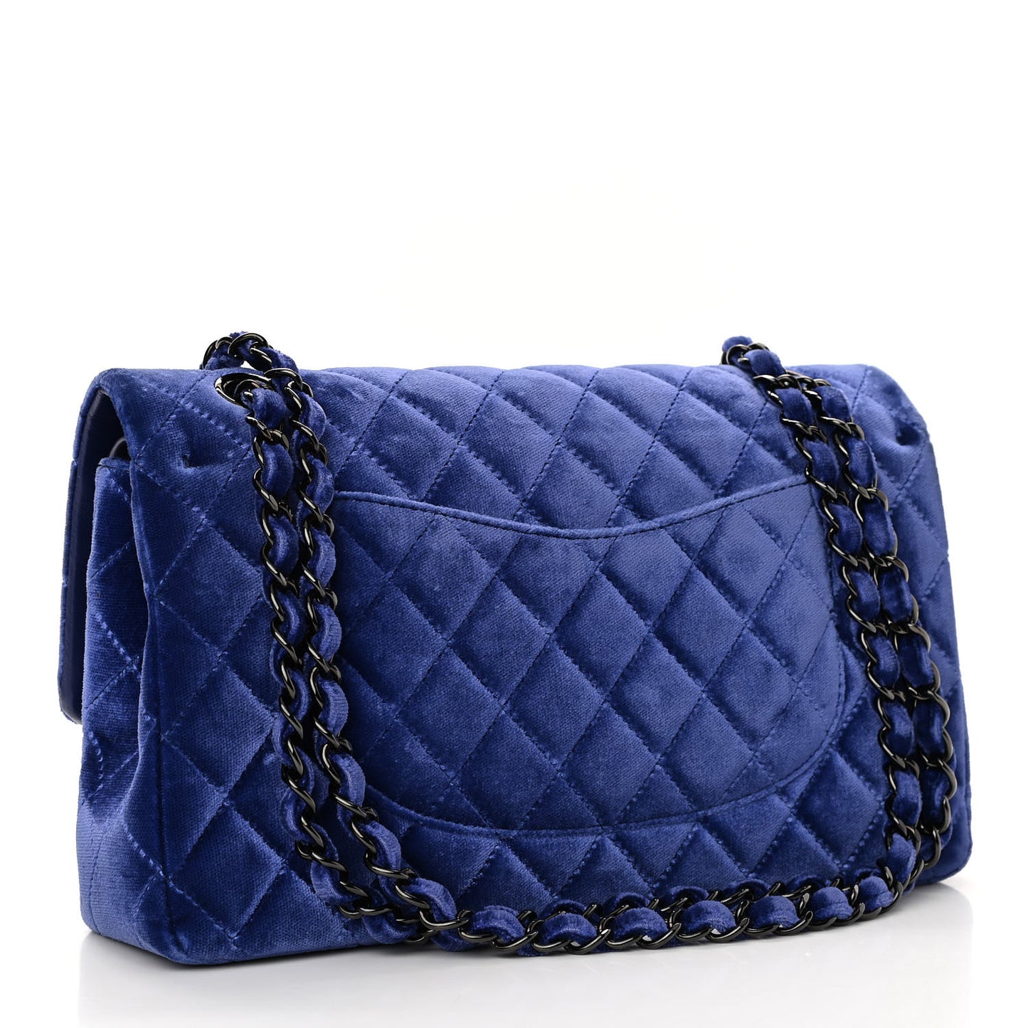 Velvet Quilted Medium Double Flap Navy Blue