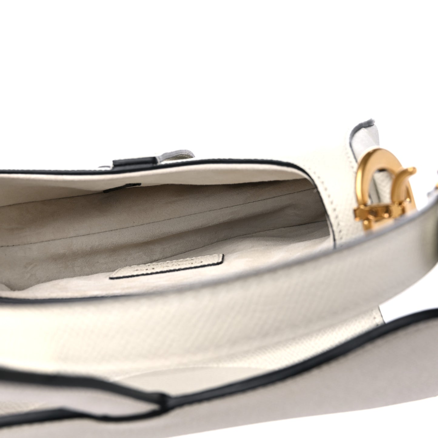 Grained Calfskin Mini Saddle Bag With Strap White