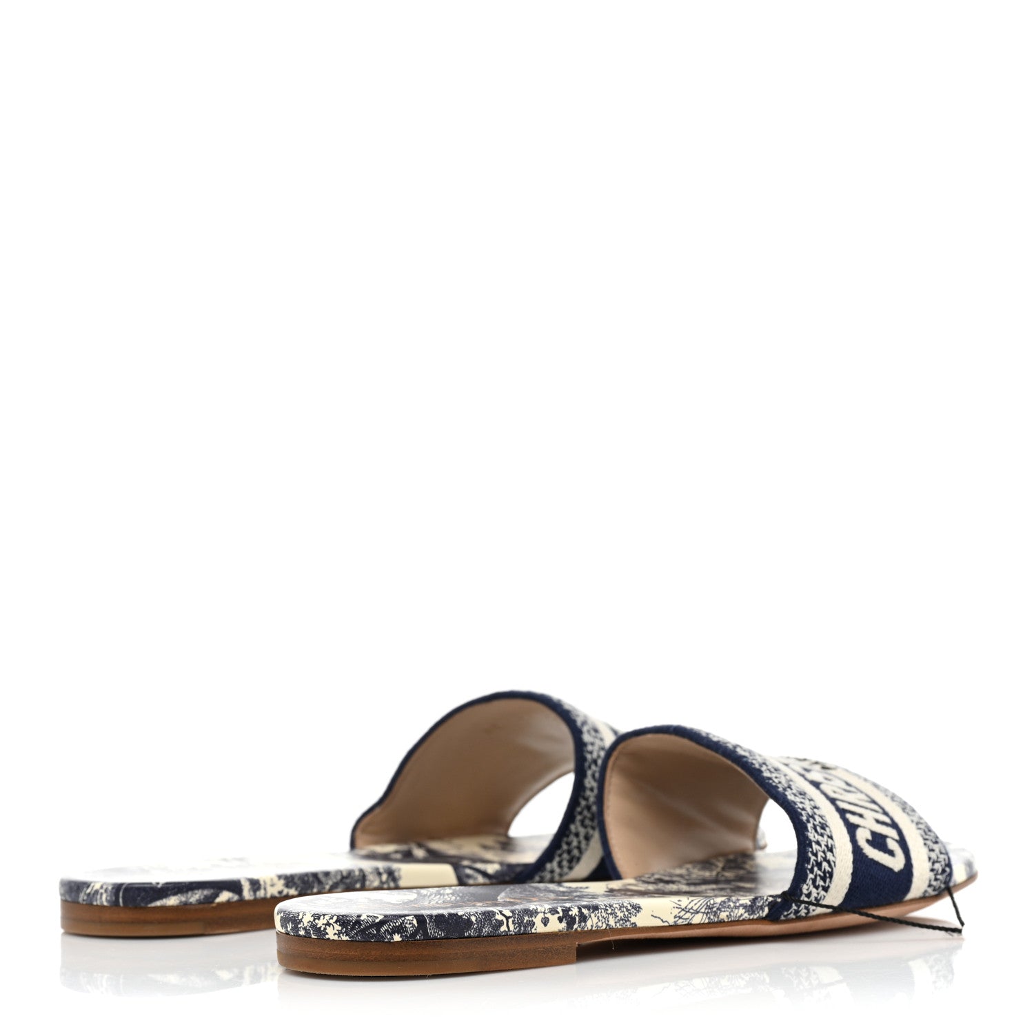 Christian Dior Canvas Toile de Jouy Embroidered Dway Flat Slide Sandals 37 Blue 4 of 8