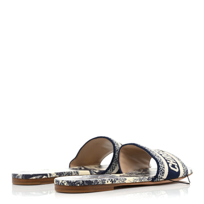Christian Dior Canvas Toile de Jouy Embroidered Dway Flat Slide Sandals 37 Blue 4 of 8