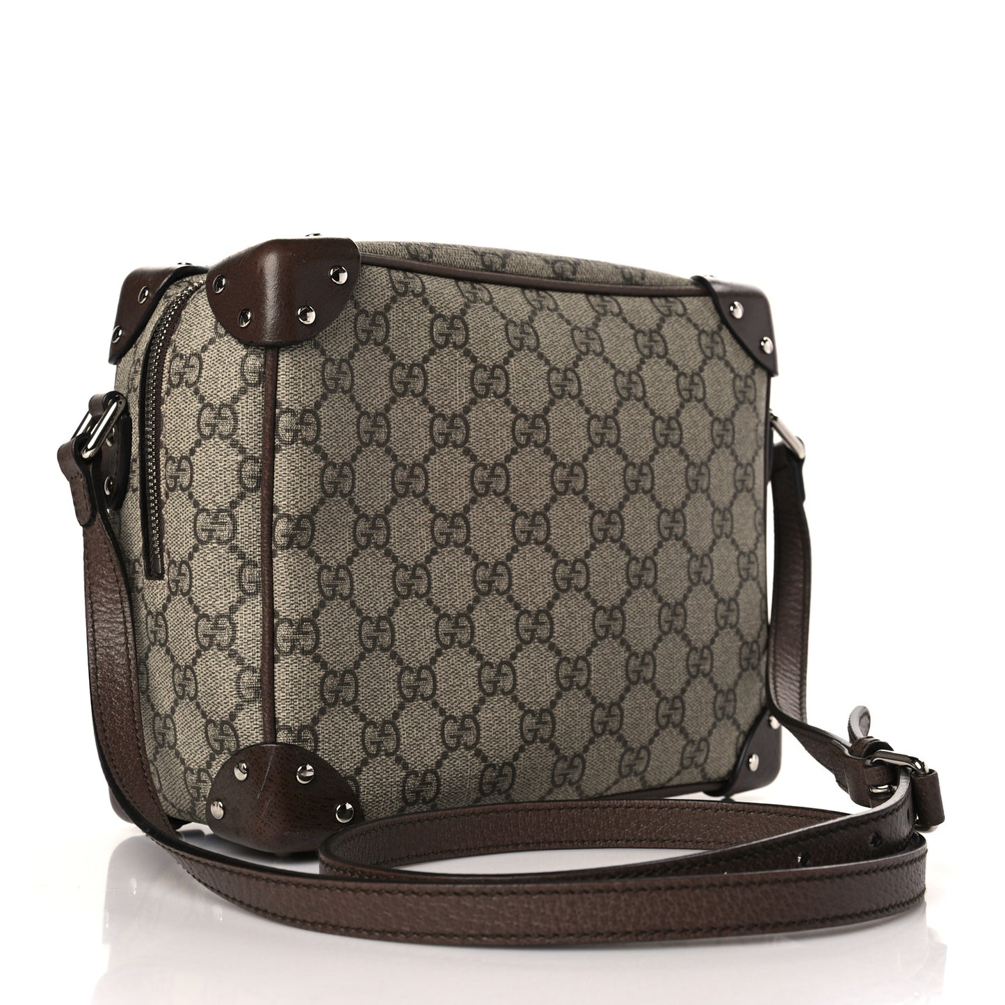 GG Supreme Monogram Textured Calfskin Square Messenger Bag Beige Ebony New Acero