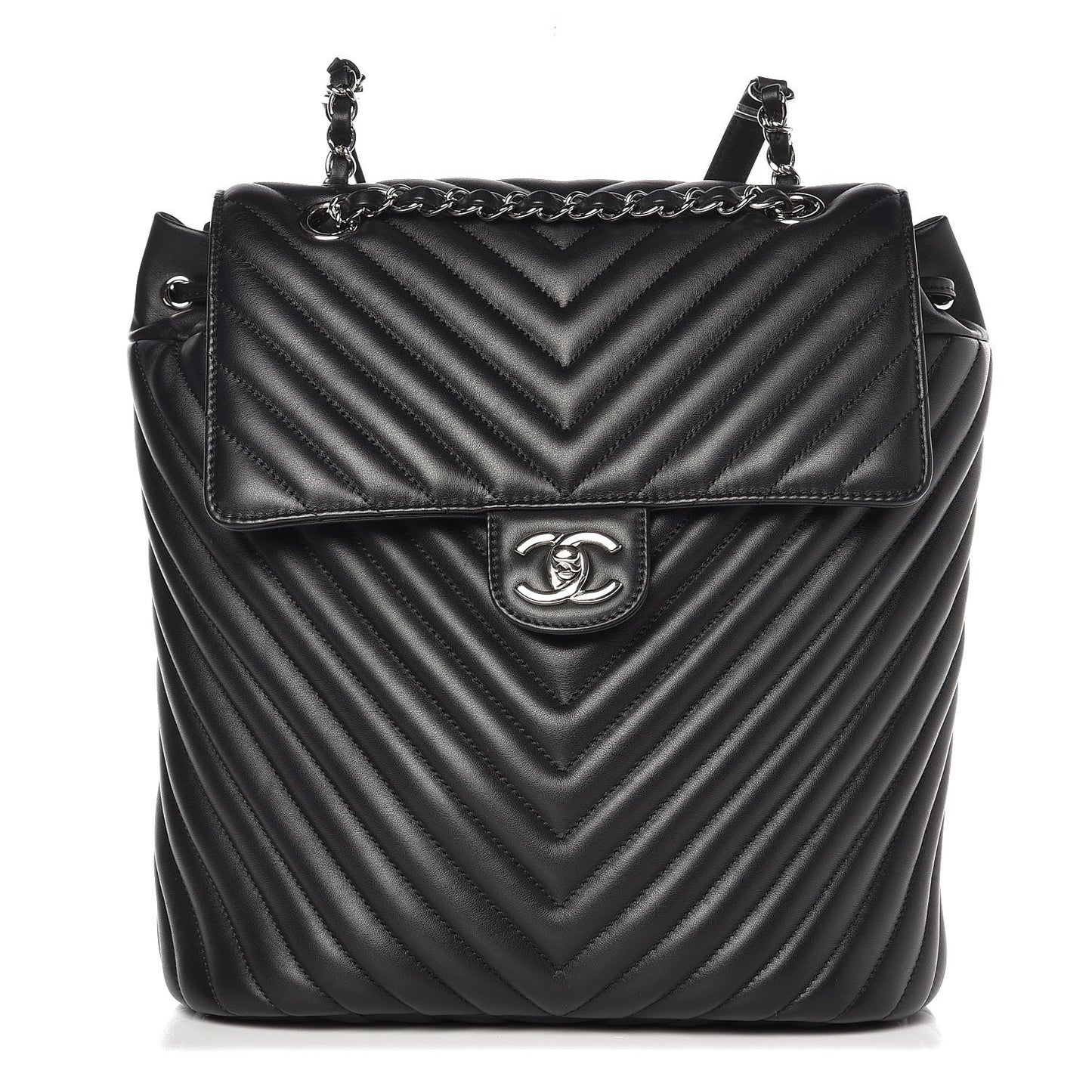 Calfskin Chevron Quilted Large Urban Spirit Backpack Black
