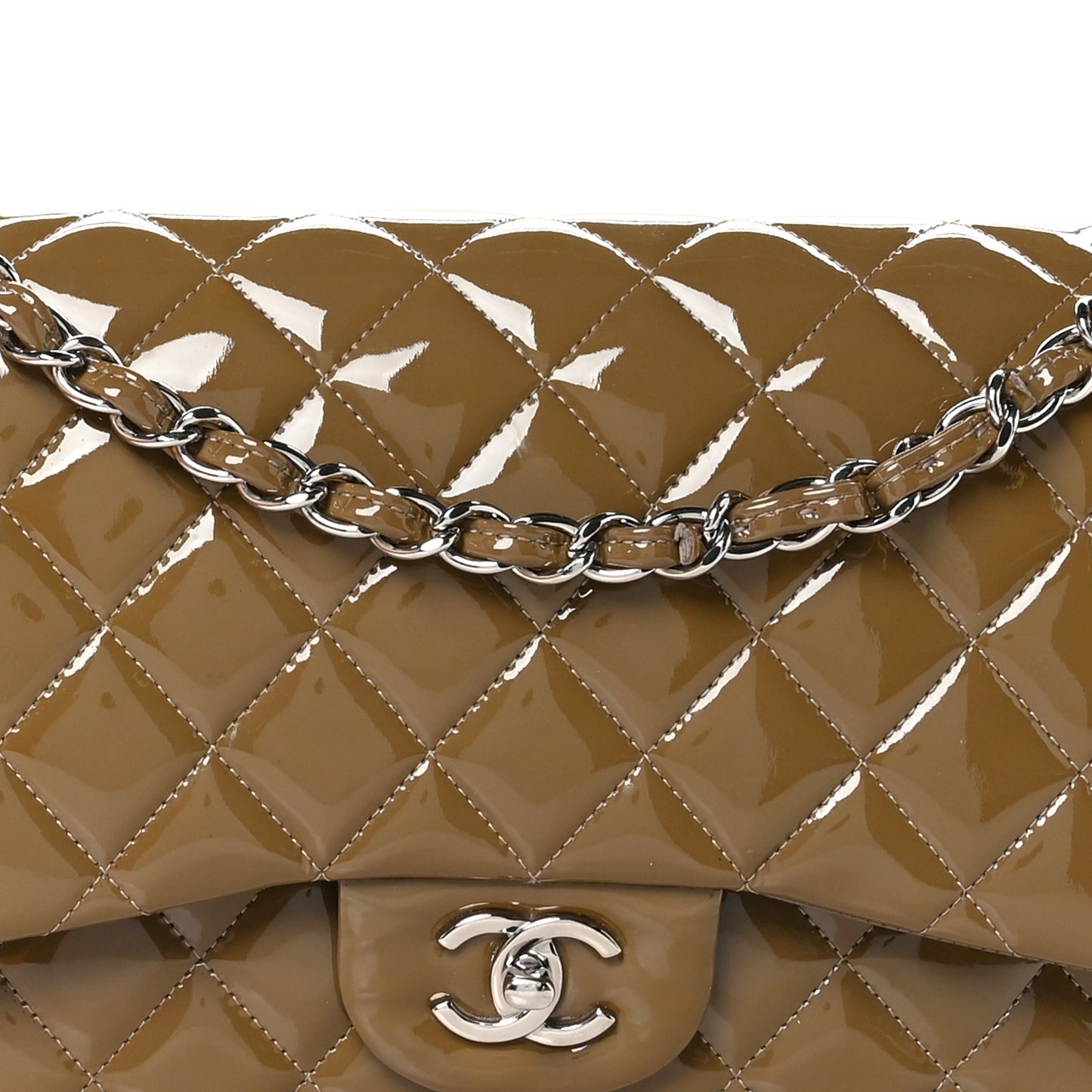 Patent Calfskin Quilted Jumbo Double Flap Grey