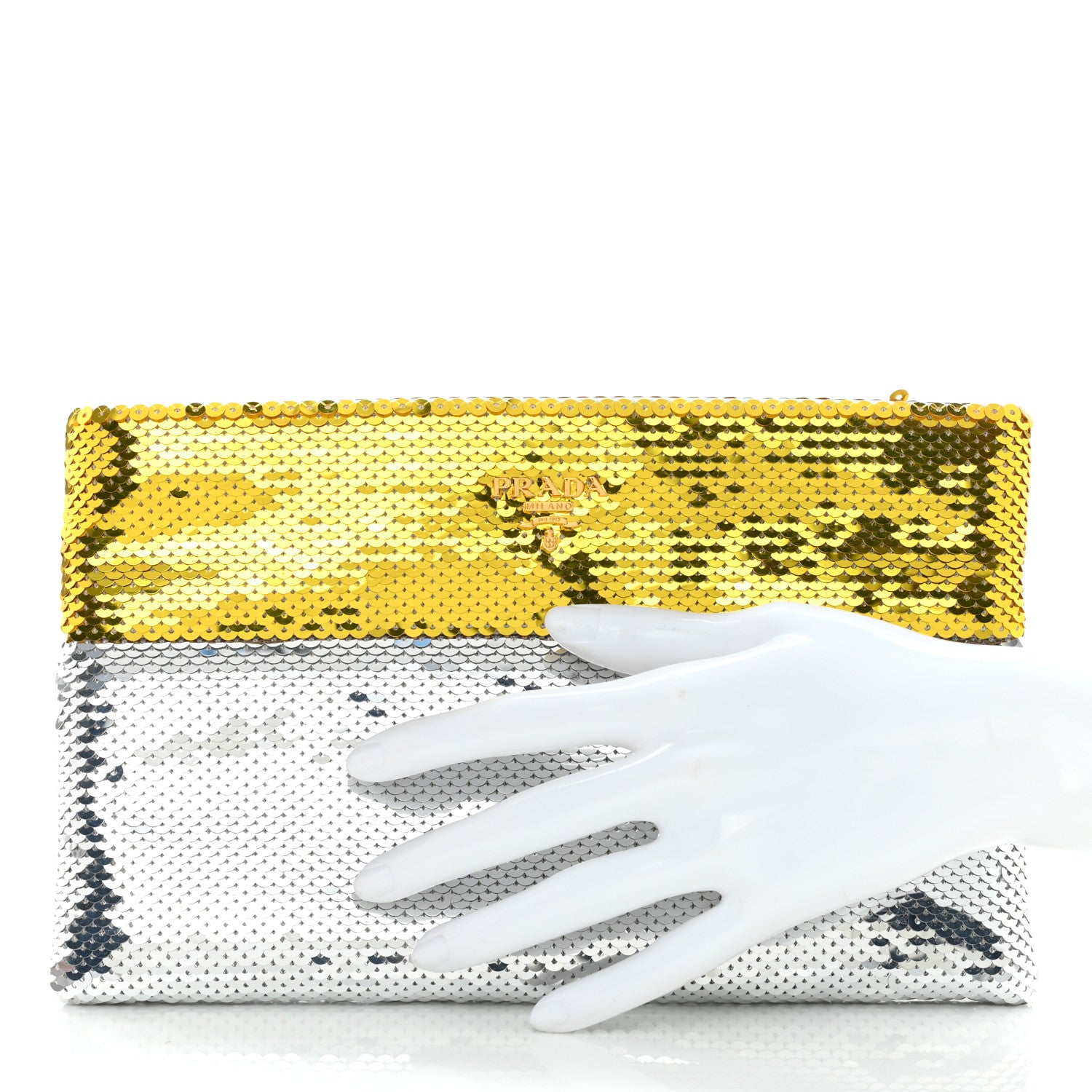 Prada Sequin Clutch Gold Silver 2 of 10