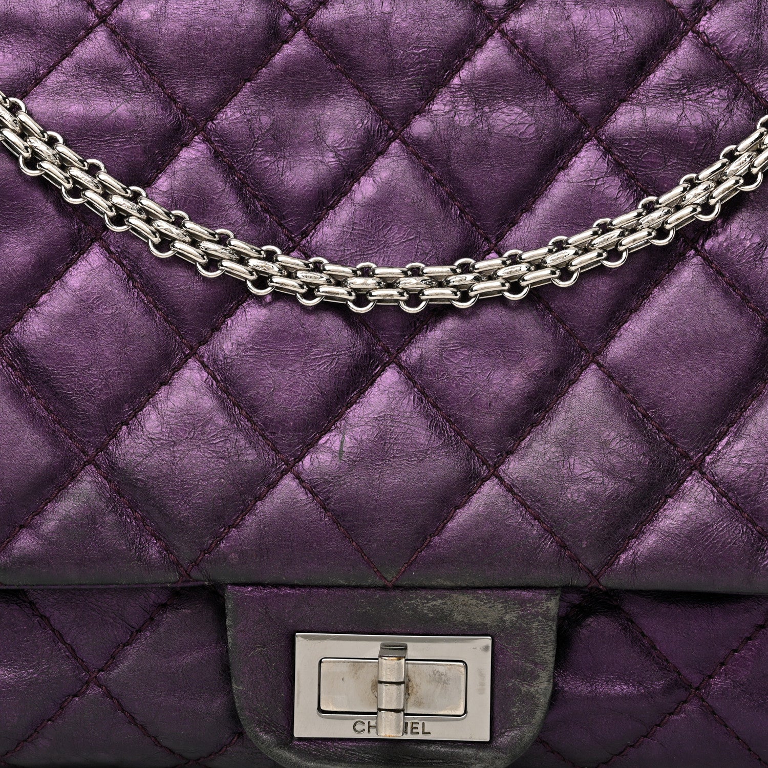 Chanel Metallic Aged Calfskin Quilted 2.55 Reissue 227 Flap Purple 8 of 23