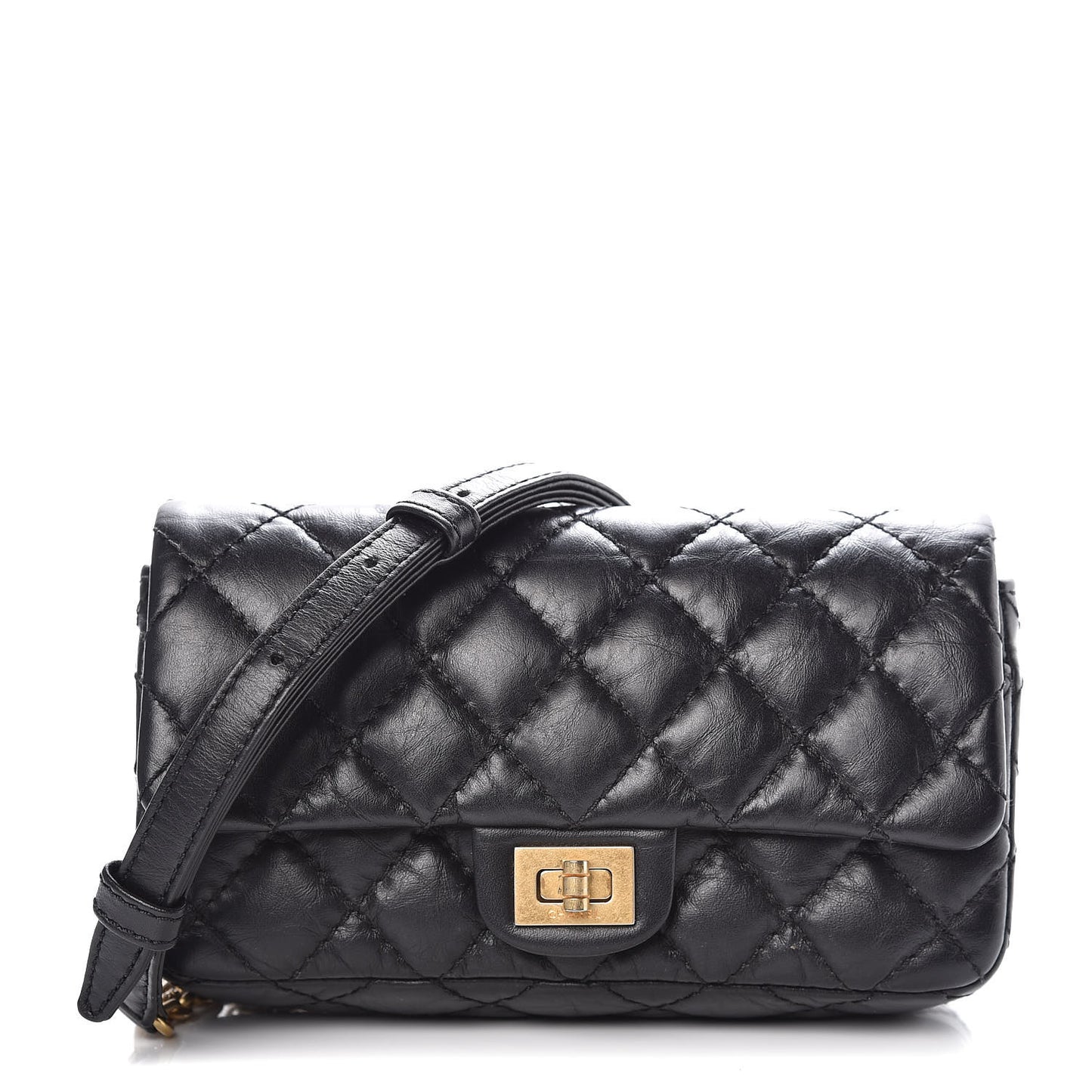 Aged Calfskin Quilted 2.55 Reissue Chain Waist Bag Black
