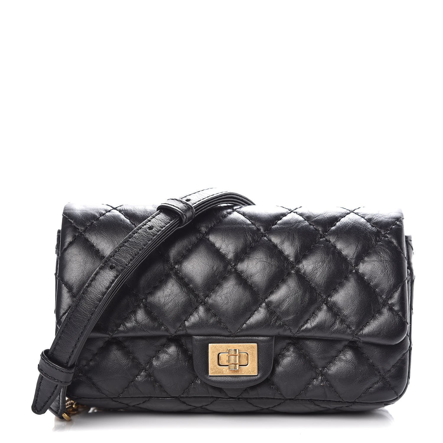 Chanel Aged Calfskin Quilted 2.55 Reissue Chain Waist Bag Black 1 of 10