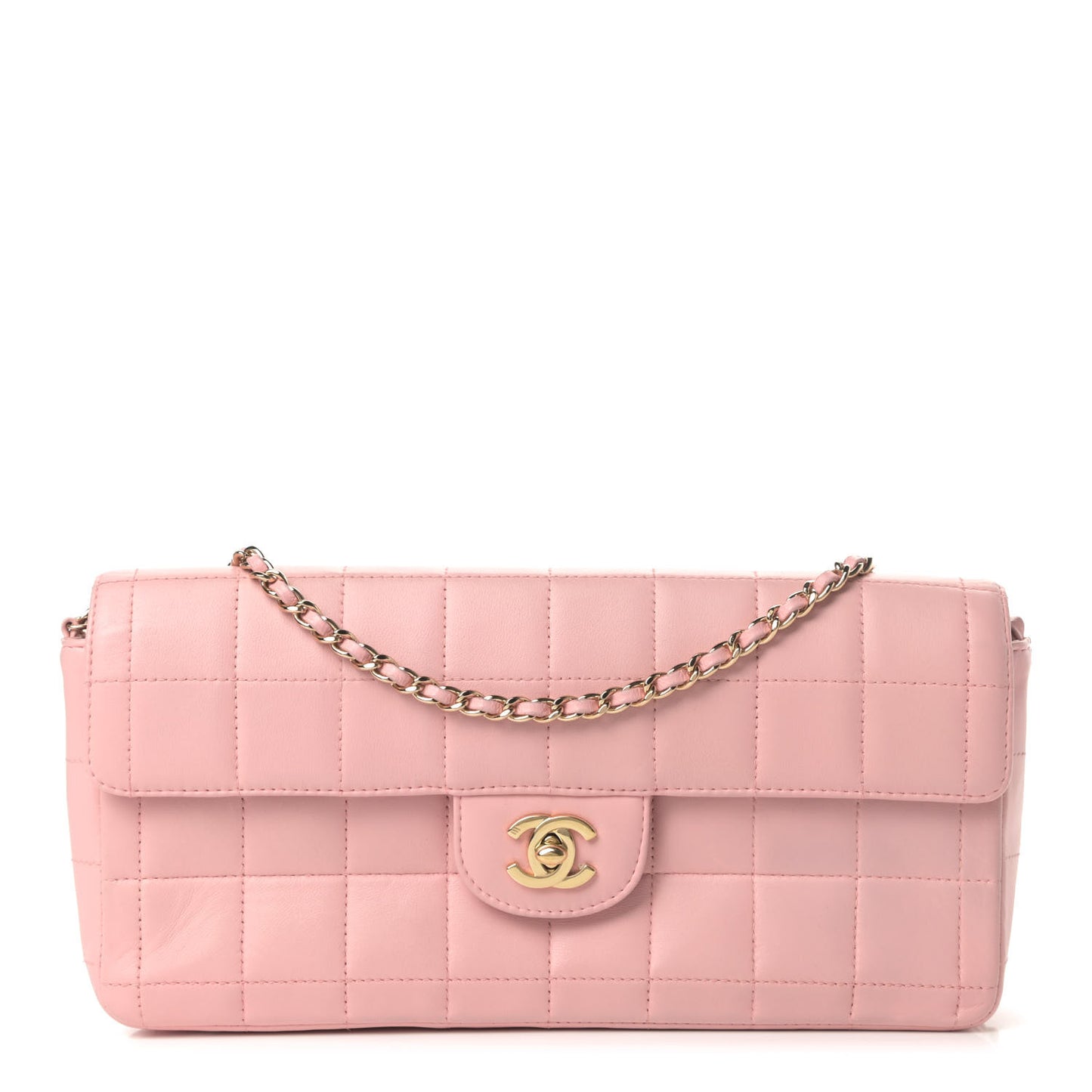 Lambskin East West Chocolate Bar Flap Pink