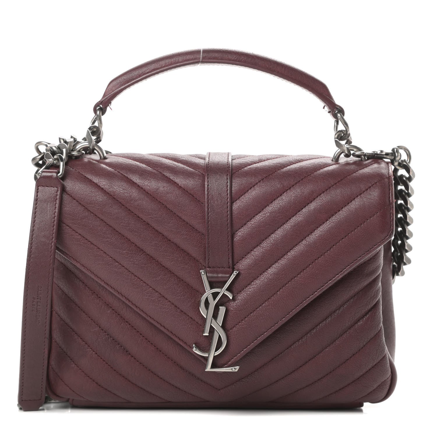 Saint Laurent Sheepskin Matelasse Chevron Monogram Medium College Bag Rouge Legion 1 of 14