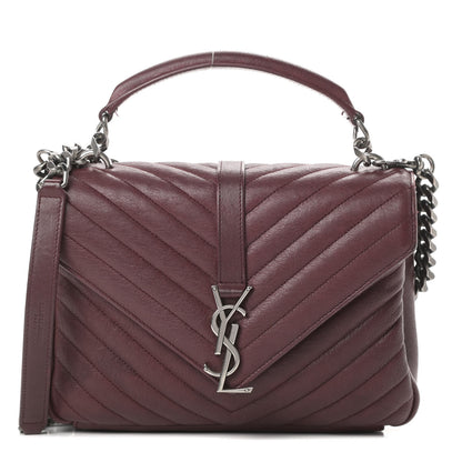 Saint Laurent Sheepskin Matelasse Chevron Monogram Medium College Bag Rouge Legion 1 of 14