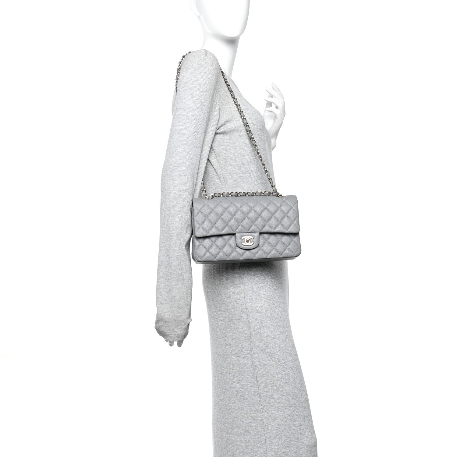 Chanel Caviar Quilted Medium Double Flap Grey 2 of 11