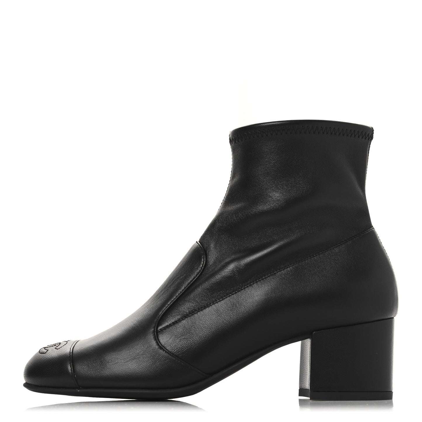 Stretch Lambskin Cap Toe CC Uniform Short Boots 38 Black