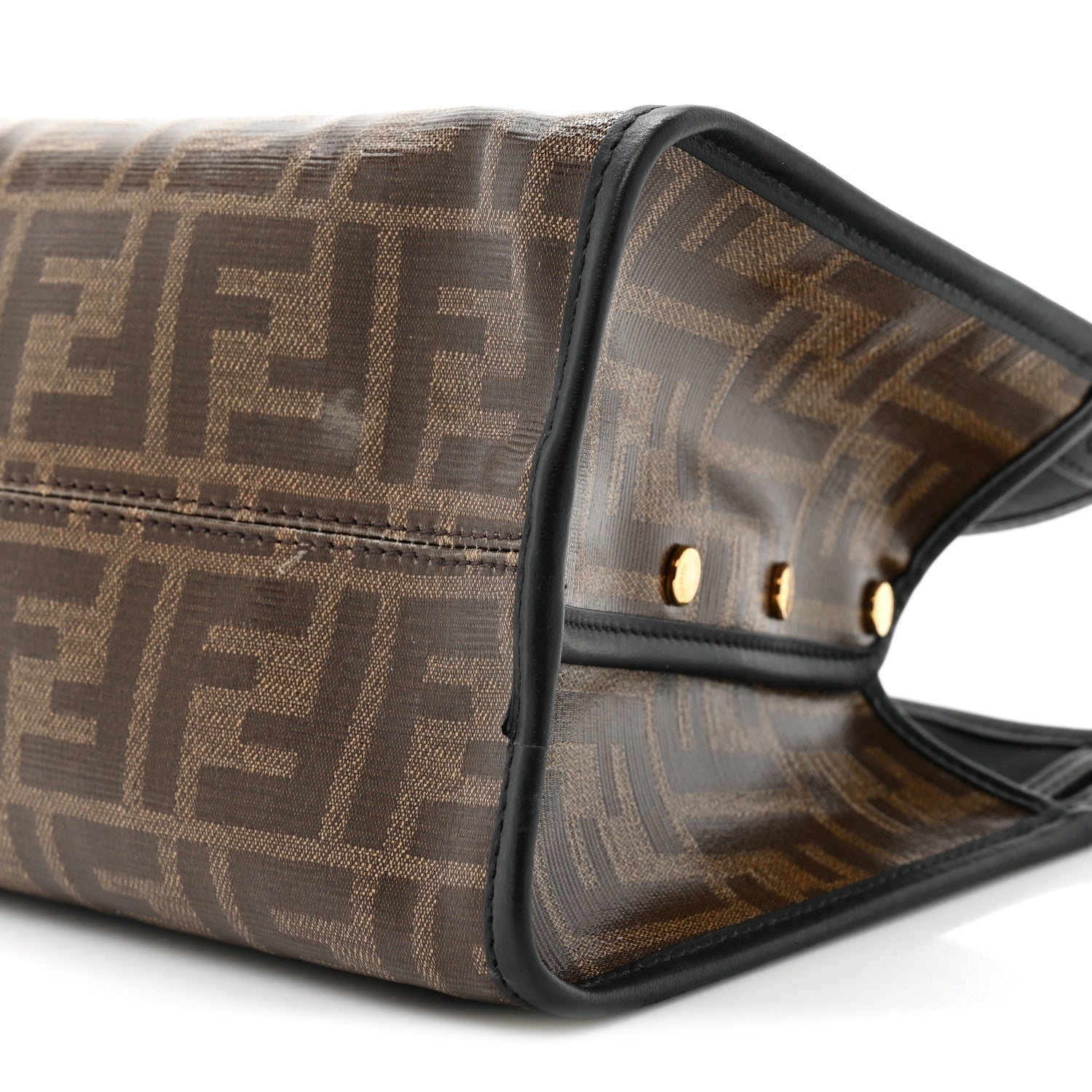 Fendi Glazed Fabric Vitello Century FF 1974 Stamp Patch Mini Peekaboo Defender Cover Mogano Panna Black 8 of 10