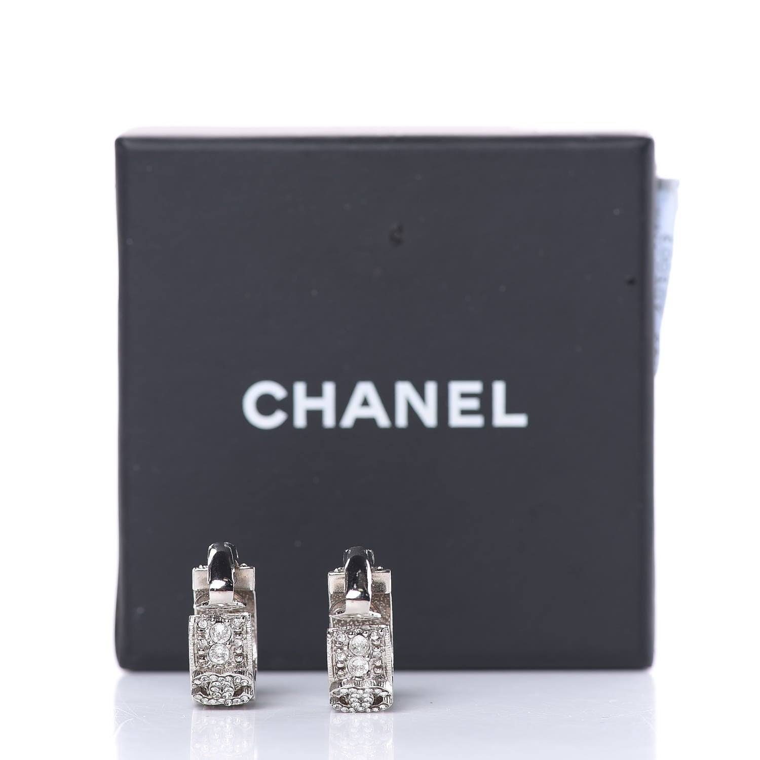 Chanel Crystal CC Hoop Clip On Earrings Silver 6 of 7