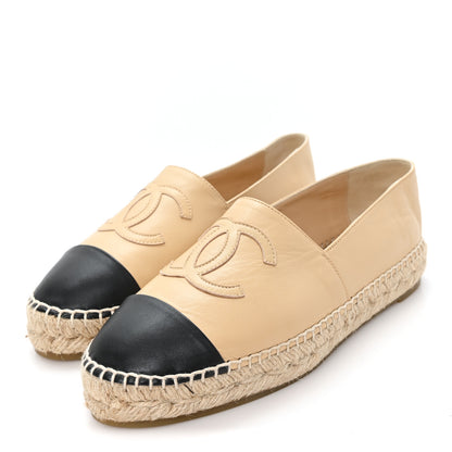 Chanel Lambskin CC Espadrilles 37 Beige Black 4 of 10