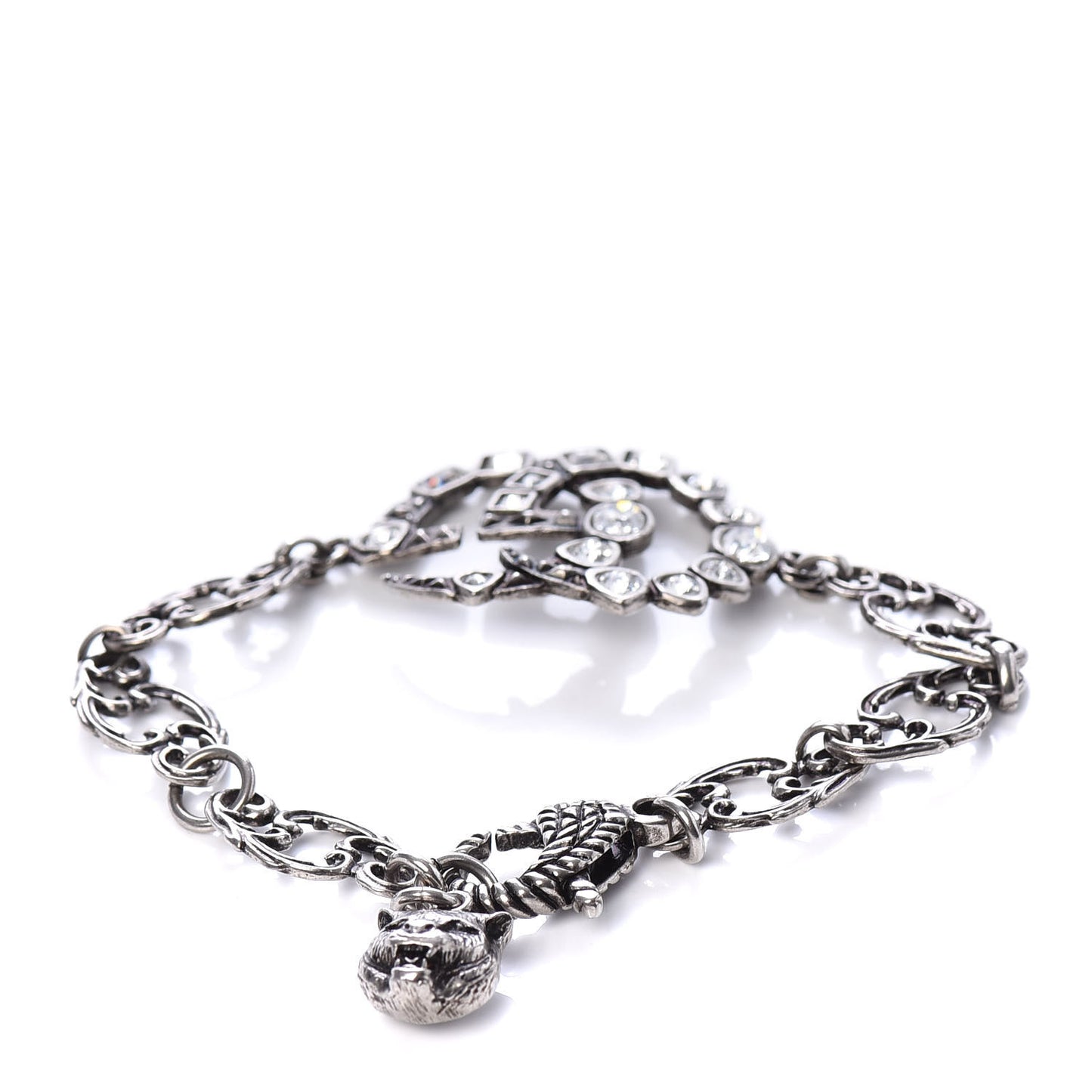 Oxidized Palladium Crystal Double G Bracelet Silver