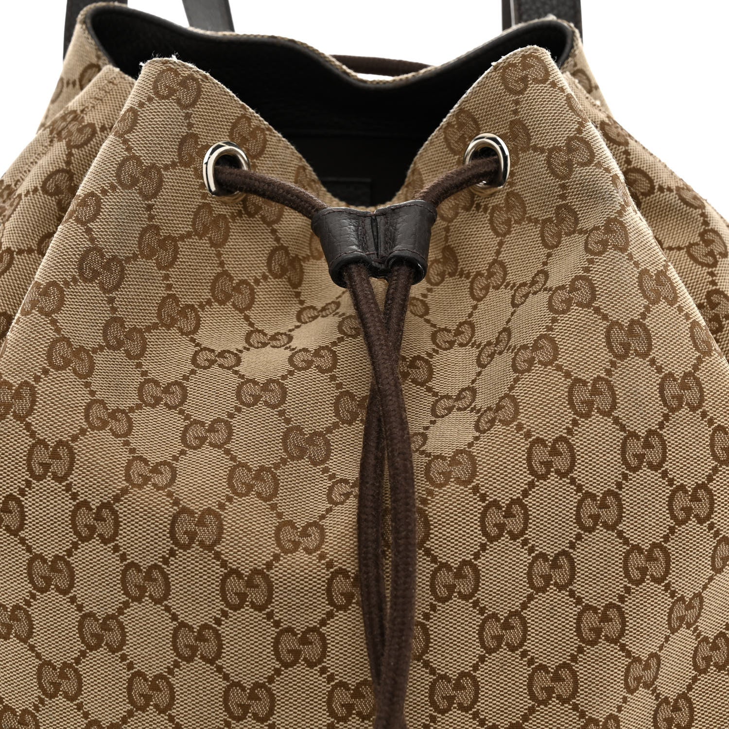 Gucci Monogram Dollar Calfskin O Drawstring Backpack Beige Ebony Testa di Moro Dark Chocolate 8 of 12