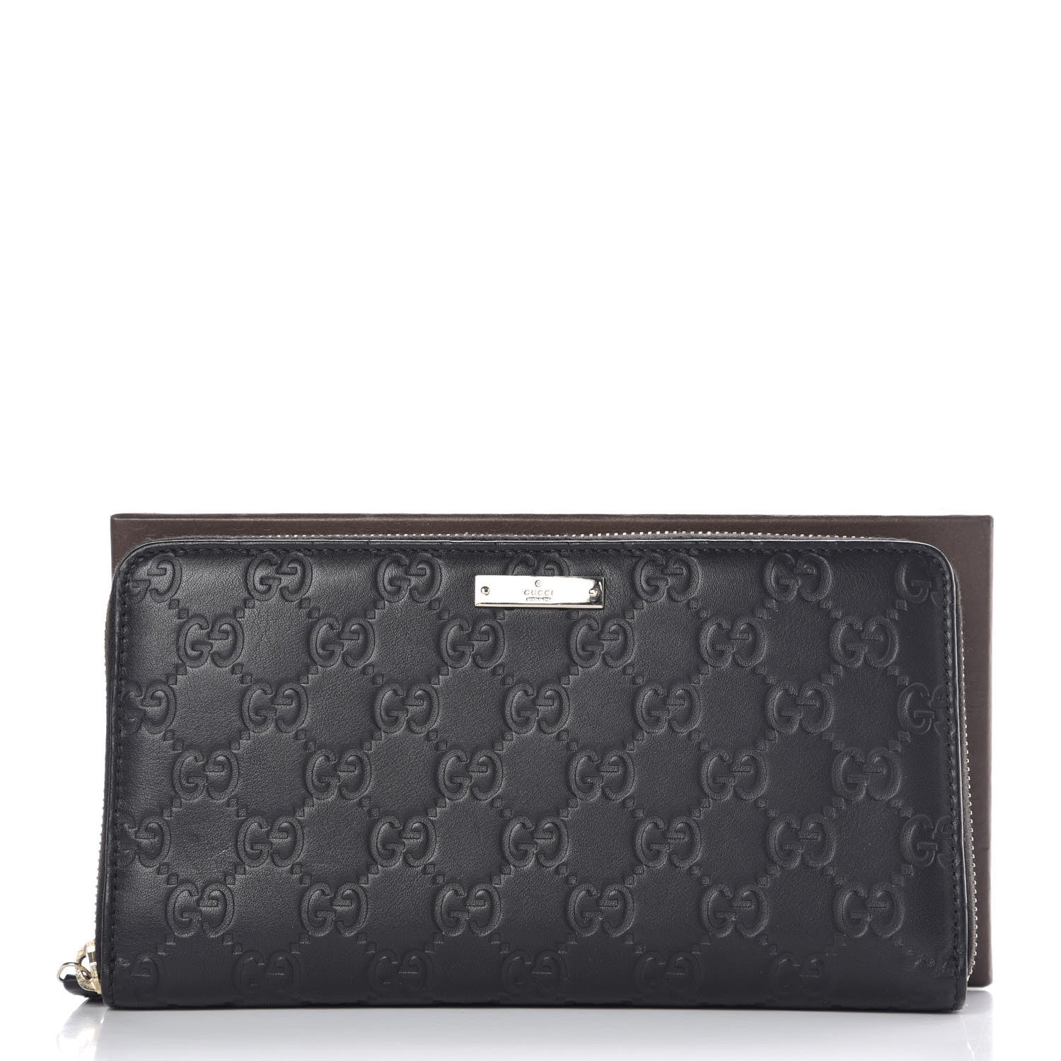 Gucci Guccissima Metal Bar Zip Around Organizer Wallet Black 13 of 13