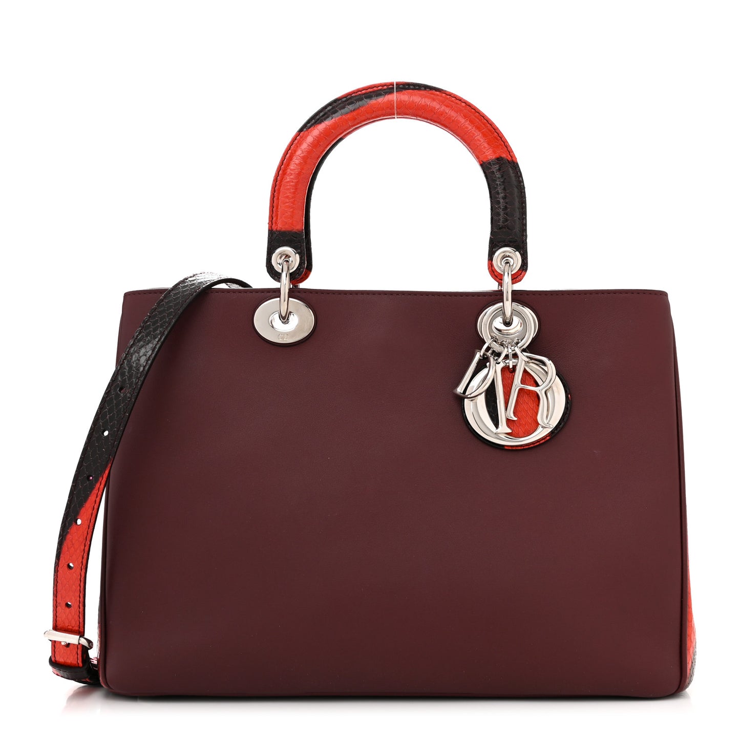 Calfskin Snakeskin Medium Diorissimo Tote Burgundy Red