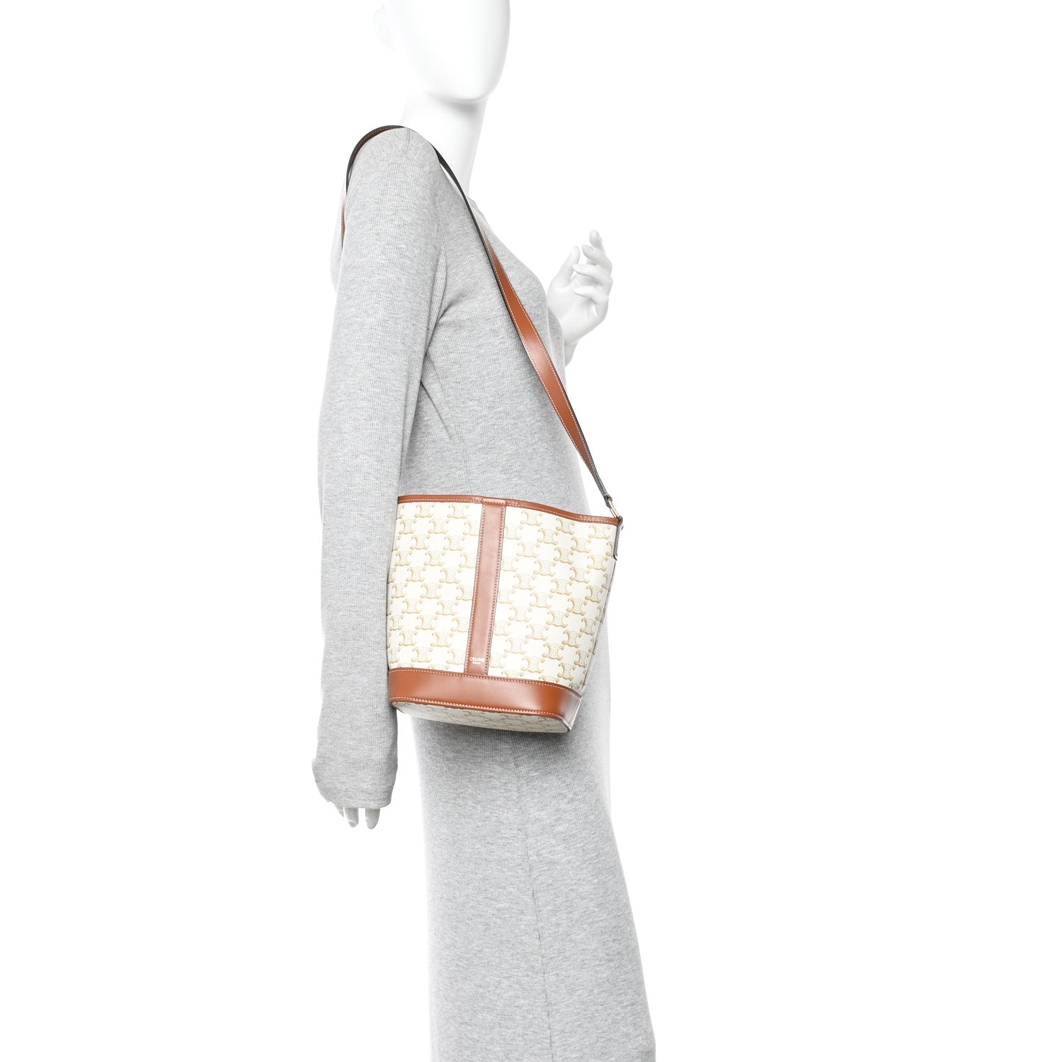 Celine Triomphe Canvas Calfskin Small Bucket Bag White 2 of 10