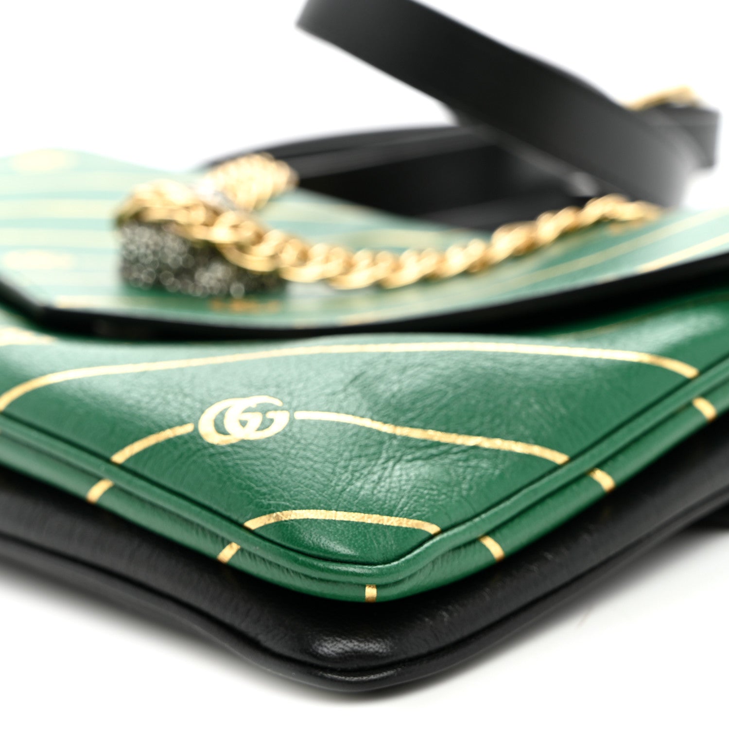 Gucci Calfskin Diagonal GG Medium Thiara Double Envelope Shoulder Bag Emerald Green Black 11 of 11