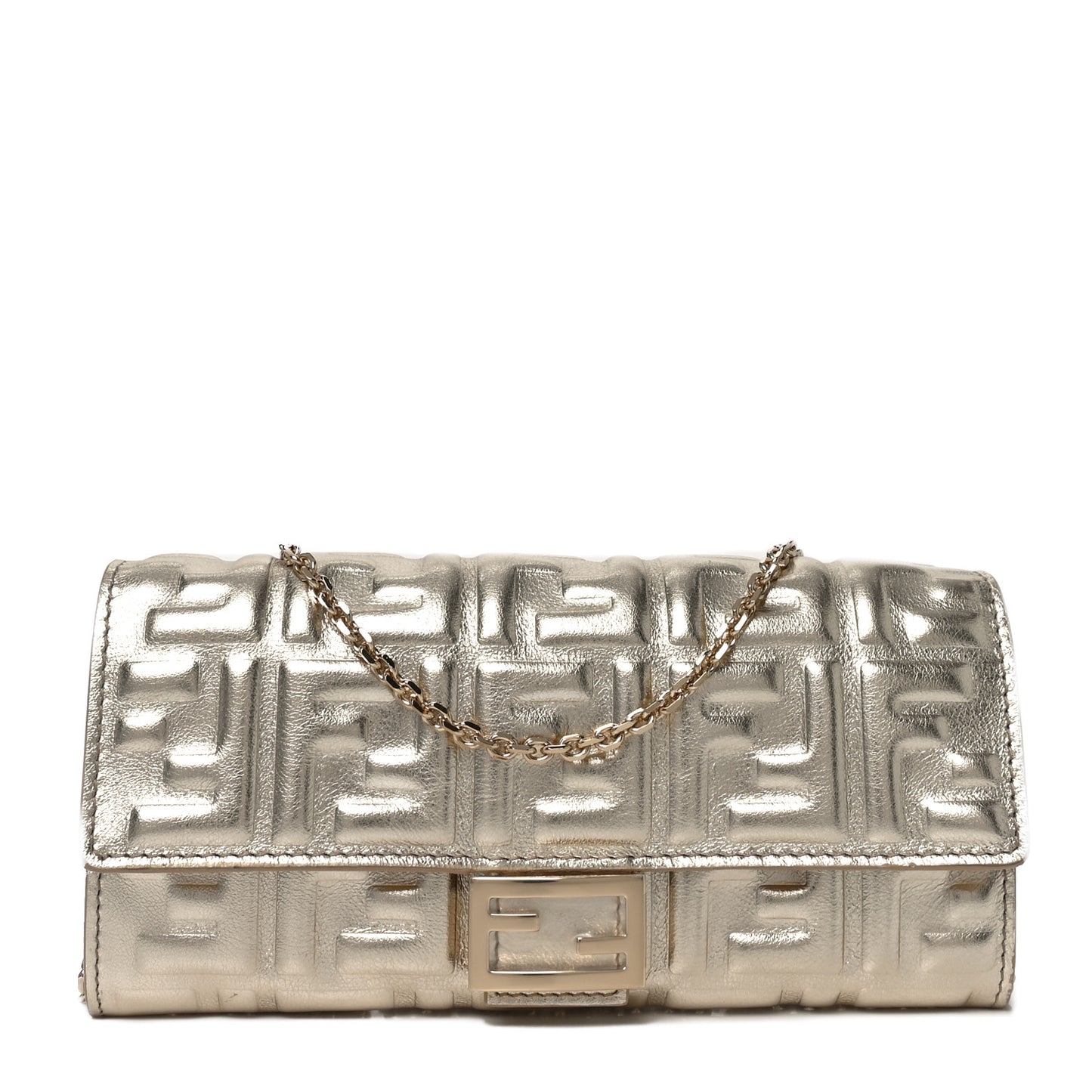 Vitello Catalan Mirror FF 1974 Embossed Continental Wallet on Chain Orochiaro