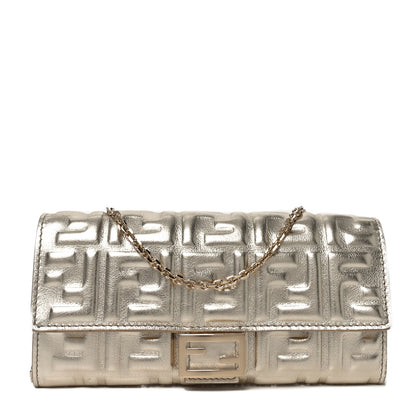 Fendi Vitello Catalan Mirror FF 1974 Embossed Continental Wallet on Chain Orochiaro 1 of 9