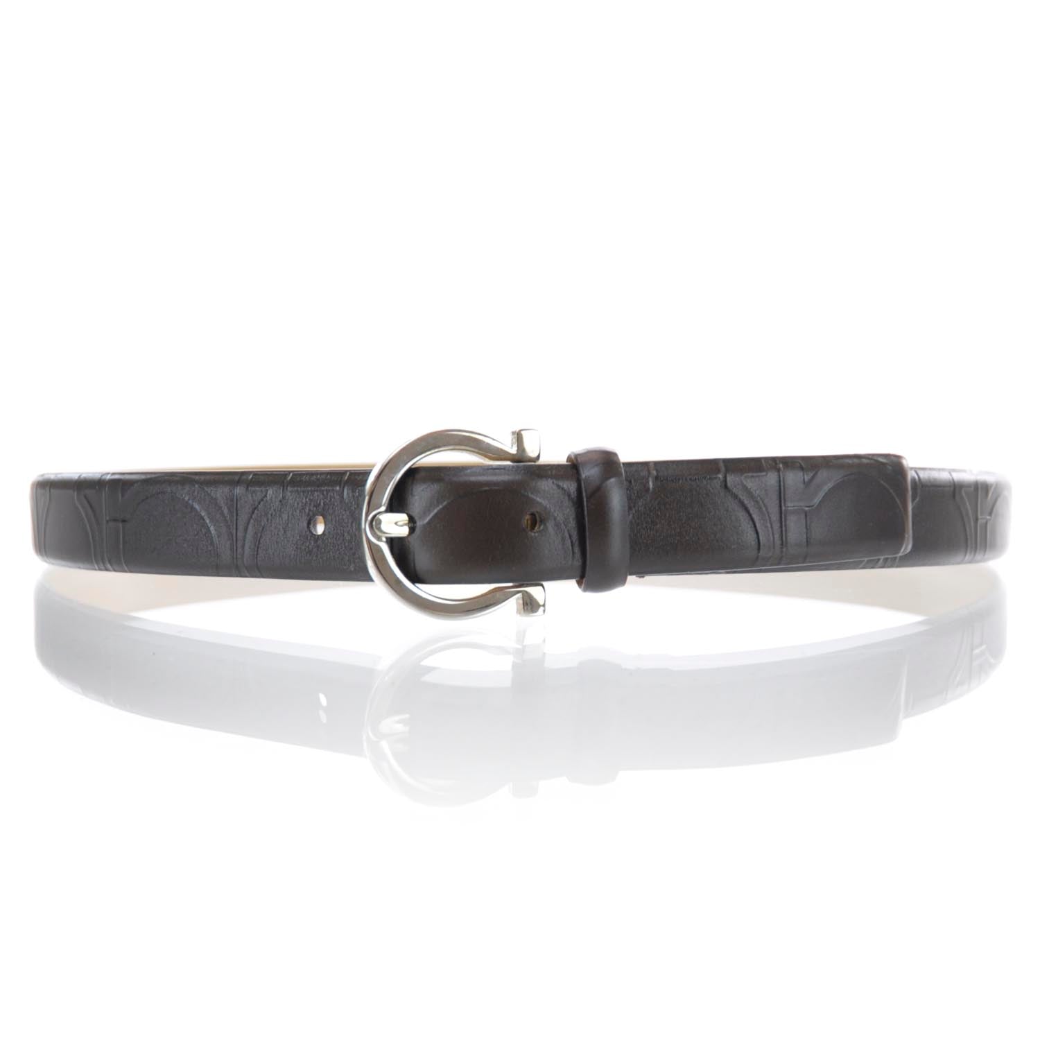 FASHIONPHILE SALVATOREFERRAGAMOGanciniEmbossedBelt32Brown 1 of 5