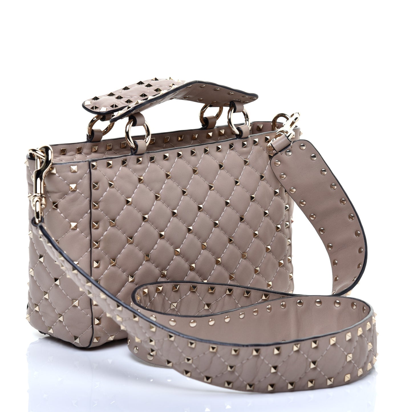Nappa Rockstud Spike Top Handle Shoulder Bag Poudre