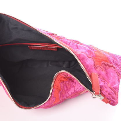 Alexander McQueen Silk Brocade De Manta Clutch Fuchsia Red 5 of 7
